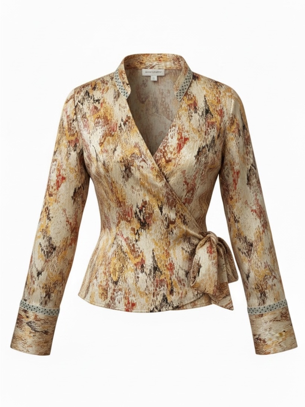 Lane Bryant Neutral Abstract Print Long Sleeve Wrap Shirt